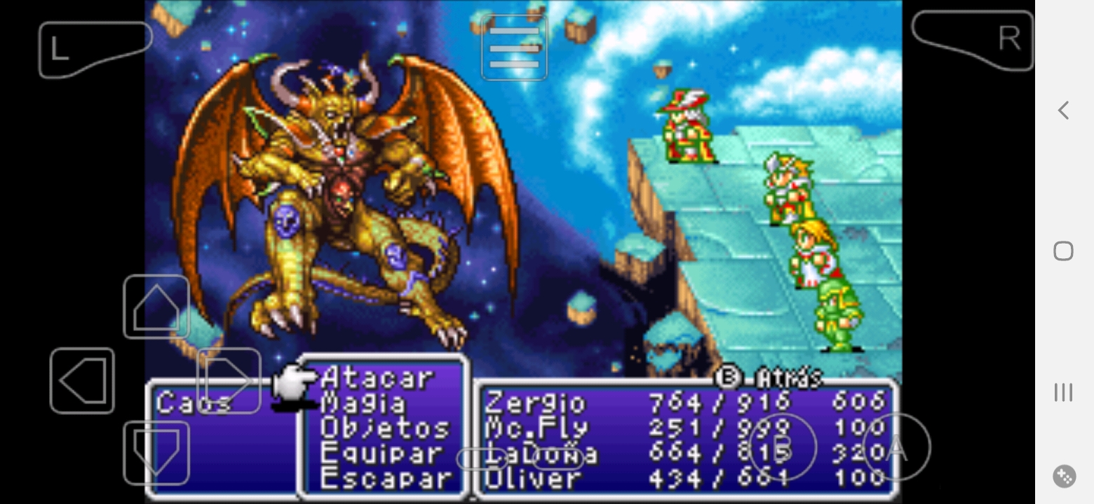 Screenshot de batalla contra el jefe final de Final Fantasy 1